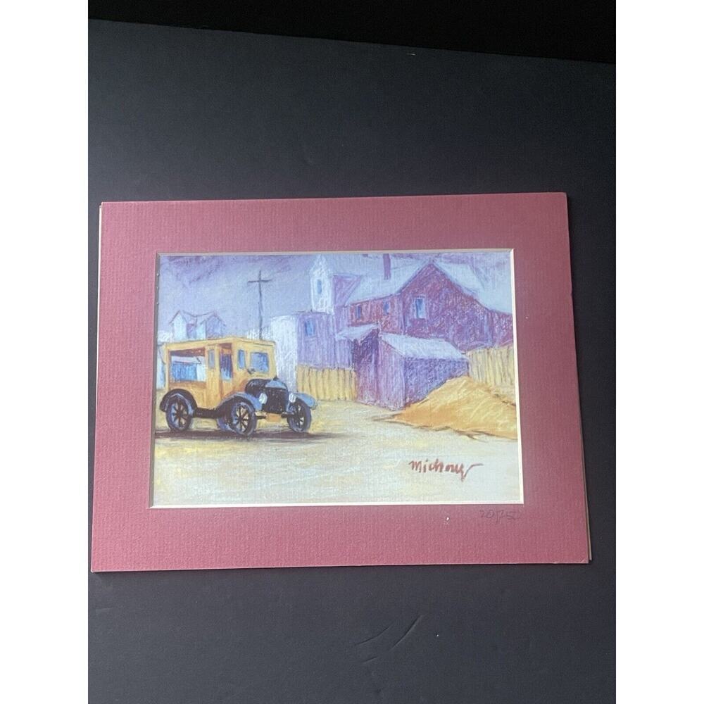 Nicholas Michniya Pastel On Paper Print “Yellow Car” 5x7 Matted Cottagecore